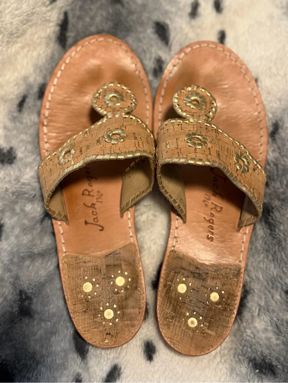 Jack Rogers Natural Cork Slide Sandals with Gold Accents